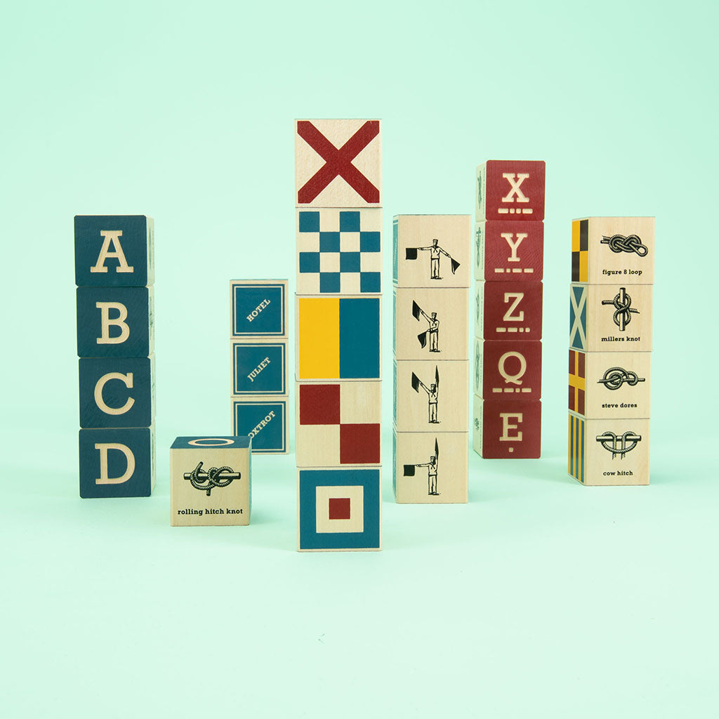 Uncle Goose Nautical ABC Blocks with Canvas Bag
